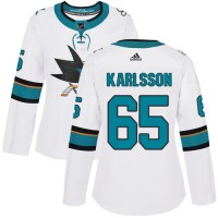 Adidas San Jose Sharks #65 Erik Karlsson White Road Authentic Women's Stitched NHL Jersey