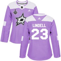 Adidas Dallas Stars #23 Esa Lindell Purple Authentic Fights Cancer Women's 2020 Stanley Cup Final Stitched NHL Jersey
