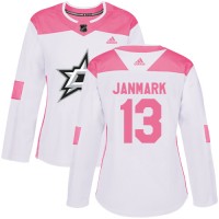Adidas Dallas Stars #13 Mattias Janmark White/Pink Authentic Fashion Women's Stitched NHL Jersey