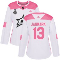 Adidas Dallas Stars #13 Mattias Janmark White/Pink Authentic Fashion Women's 2020 Stanley Cup Final Stitched NHL Jersey