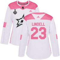Adidas Dallas Stars #23 Esa Lindell White/Pink Authentic Fashion Women's 2020 Stanley Cup Final Stitched NHL Jersey