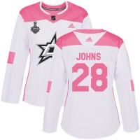Adidas Dallas Stars #28 Stephen Johns White/Pink Authentic Fashion Women's 2020 Stanley Cup Final Stitched NHL Jersey