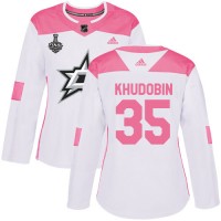 Adidas Dallas Stars #35 Anton Khudobin White/Pink Authentic Fashion Women's 2020 Stanley Cup Final Stitched NHL Jersey