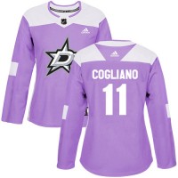 Adidas Dallas Stars #11 Andrew Cogliano Purple Authentic Fights Cancer Women's Stitched NHL Jersey