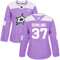 Adidas Dallas Stars #37 Justin Dowling Purple Authentic Fights Cancer Women's Stitched NHL Jersey