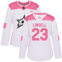 Adidas Dallas Stars #23 Esa Lindell White/Pink Authentic Fashion Women's Stitched NHL Jersey