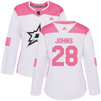 Adidas Dallas Stars #28 Stephen Johns White/Pink Authentic Fashion Women's Stitched NHL Jersey