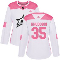 Adidas Dallas Stars #35 Anton Khudobin White/Pink Authentic Fashion Women's Stitched NHL Jersey
