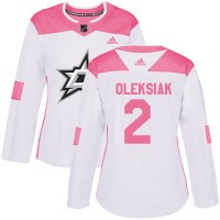 Adidas Dallas Stars #2 Jamie Oleksiak White/Pink Authentic Fashion Women's Stitched NHL Jersey