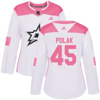 Adidas Dallas Stars #45 Roman Polak White/Pink Authentic Fashion Women's Stitched NHL Jersey