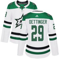 Adidas Dallas Stars #29 Jake Oettinger White Road Authentic Women's Stitched NHL Jersey