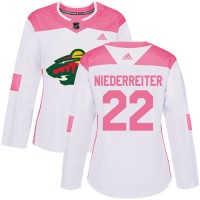 Adidas Minnesota Wild #22 Nino Niederreiter White/Pink Authentic Fashion Women's Stitched NHL Jersey