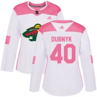 Adidas Minnesota Wild #40 Devan Dubnyk White/Pink Authentic Fashion Women's Stitched NHL Jersey