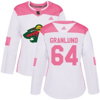 Adidas Minnesota Wild #64 Mikael Granlund White/Pink Authentic Fashion Women's Stitched NHL Jersey