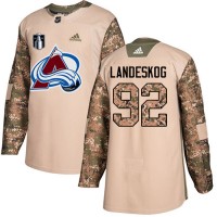 Adidas Colorado Avalanche #92 Gabriel Landeskog Camo Authentic Youth 2022 Stanley Cup Final Patch Veterans Day Stitched NHL Jersey