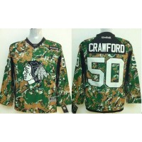 Chicago Blackhawks #50 Corey Crawford Camo Veterans Day Practice Stitched Youth NHL Jersey