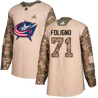 Adidas Blue Columbus Blue Jackets #71 Nick Foligno Camo Authentic 2017 Veterans Day Stitched Youth NHL Jersey