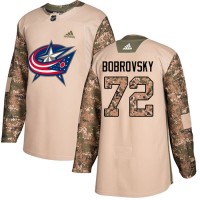 Adidas Blue Columbus Blue Jackets #72 Sergei Bobrovsky Camo Authentic 2017 Veterans Day Stitched Youth NHL Jersey