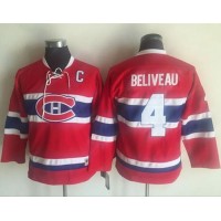 Montreal Canadiens #4 Jean Beliveau Red CCM Throwback Stitched Youth NHL Jersey