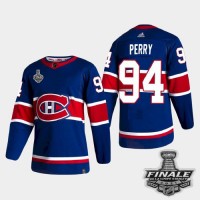 Adidas Montreal Canadiens #94 Corey Perry Blue Road Authentic Youth 2021 NHL Stanley Cup Final Patch Jersey