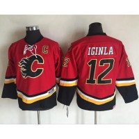 Calgary Flames #12 Jarome Iginla Red/Black CCM Throwback Stitched Youth NHL Jersey