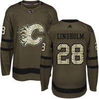 Adidas Calgary Flames #28 Elias Lindholm Green Salute to Service Stitched Youth NHL Jersey