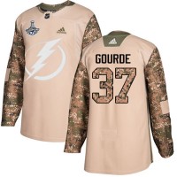 Adidas Tampa Bay Lightning #37 Yanni Gourde Camo Authentic 2017 Veterans Day Youth 2020 Stanley Cup Champions Stitched NHL Jersey