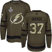 Adidas Tampa Bay Lightning #37 Yanni Gourde Green Salute to Service Youth 2020 Stanley Cup Champions Stitched NHL Jersey