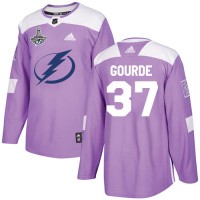 Adidas Tampa Bay Lightning #37 Yanni Gourde Purple Authentic Fights Cancer Youth 2020 Stanley Cup Champions Stitched NHL Jersey