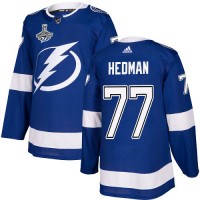 Adidas Tampa Bay Lightning #77 Victor Hedman Blue Home Authentic Youth 2020 Stanley Cup Champions Stitched NHL Jersey