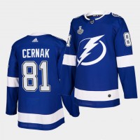 Adidas Tampa Bay Lightning #81 Erik Cernak Blue Home Authentic 2021 NHL Stanley Cup Final Patch Jersey