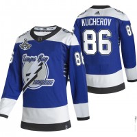 Adidas Tampa Bay Lightning #86 Nikita Kucherov Blue Road Authentic Youth 2021 Stanley Cup Champions Jersey