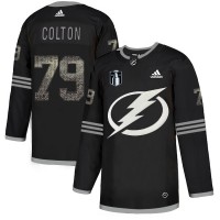 Adidas Tampa Bay Lightning #79 Ross Colton Black 2022 Stanley Cup Final Patch Authentic Classic Stitched Youth NHL Jersey