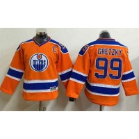 Edmonton Oilers #99 Wayne Gretzky Orange CCM Throwback Stitched Youth NHL Jersey