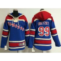 New York Rangers #99 Wayne Gretzky Blue Sawyer Hooded Sweatshirt Stitched Youth NHL Jersey