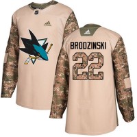 Adidas San Jose Sharks #22 Jonny Brodzinski Camo Authentic 2017 Veterans Day Stitched Youth NHL Jersey