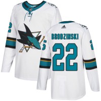 Adidas San Jose Sharks #22 Jonny Brodzinski White Road Authentic Stitched Youth NHL Jersey