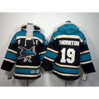 San Jose Sharks #19 Joe Thornton Black Sawyer Hooded Sweatshirt Stitched Youth NHL Jersey