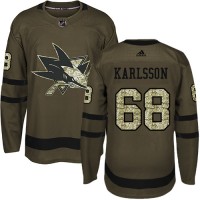 Adidas San Jose Sharks #68 Melker Karlsson Green Salute to Service Stitched Youth NHL Jersey