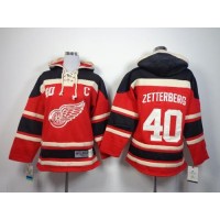 Detroit Red Wings #40 Henrik Zetterberg Red Sawyer Hooded Sweatshirt Stitched Youth NHL Jersey
