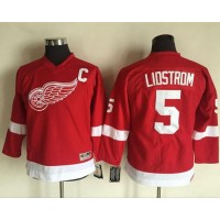 Detroit Red Wings #5 Nicklas Lidstrom Red CCM Throwback Stitched Youth NHL Jersey