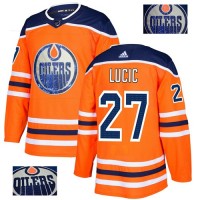 Adidas Edmonton Oilers #27 Milan Lucic Orange Home Authentic Fashion Gold Stitched NHL Jersey