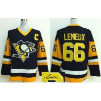 Pittsburgh Penguins #66 Mario Lemieux Black CCM Throwback Autographed Stitched NHL Jersey