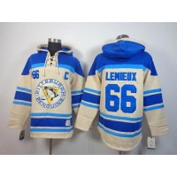 Pittsburgh Penguins #66 Mario Lemieux Cream Sawyer Hooded Sweatshirt Stitched NHL Jersey