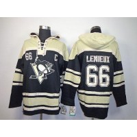 Pittsburgh Penguins #66 Mario Lemieux Black Sawyer Hooded Sweatshirt Stitched NHL Jersey