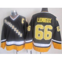 Pittsburgh Penguins #66 Mario Lemieux Black/Yellow CCM Throwback Stitched NHL Jersey