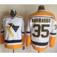Pittsburgh Penguins #35 Tom Barrasso White/Yellow CCM Throwback Stitched NHL Jersey