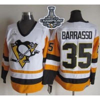 Pittsburgh Penguins #35 Tom Barrasso White/Black CCM Throwback 2017 Stanley Cup Finals Champions Stitched NHL Jersey