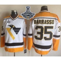 Pittsburgh Penguins #35 Tom Barrasso White/Yellow CCM Throwback 2017 Stanley Cup Finals Champions Stitched NHL Jersey