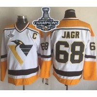 Pittsburgh Penguins #68 Jaromir Jagr White/Yellow CCM Throwback 2017 Stanley Cup Finals Champions Stitched NHL Jersey